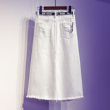 Yipinpay New Women skirt White Denim Long skirts Letter print Korean style Fashion Hole Oversize Plus size female skirts