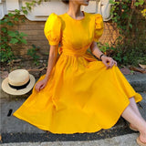 Yipinpay Yellow Dress Vestidos De Mujer Y2k Dress Femme Maxi Dresses for Women Casual Feminino Short Sleeve White Dress