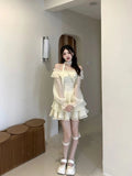 Yipinpay Sleeve Elegant Mini Dress Lolita Pure Color Short Party Dress Woman Casual 2024 Spring Sweet One Piece Dress Korean Fashion
