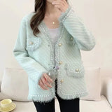 Yipinpay Mink Fleece Knitted Cardigan Women 2024 Autumn/Winter Long Sleeve Fragrance Coat Temperament Versatile Tassel Female