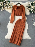 Yipinpay Autumn Skinny Knitted Three Pieces Suits Cardigan Long Sleeves Smock+Tank Tops+Bodycon Skirt Women Gentle Sweater Sets