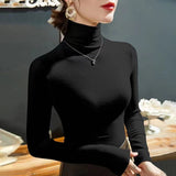 Yipinpay Fashion Autumn Winter Female Turtleneck Fleece Stretch Shirt Women Long Sleeve T-shirt Warm Basic Pullover Bottoming Tops