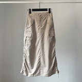 yipinpay Women's Cargo Skirt Europe America Style Baggy Drawstring Split Versatile Temperament Recreational Medium and Long Cargo Skirt