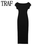 Yipinpay 2023 Black Long Dress Women Summer Bodycon Dress Women Short Sleeve Elegant Party Dresses Midi Evening Dresses For Prom