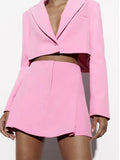 Yipinpay 2024 Women Single Button Pink Crop Blazer Vintage Long Sleeve Lapel Collar Elegant Ladies Office Suit Coat
