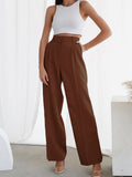 Yipinpay Pleated Elegant Wide Leg Pants Women High Waist Floor-Length Palazzo Trousers With Pocket Fashion Lady Office Pants