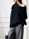 Yipinpay Slash Neck Off Shoulder Women Knitt Sweater Fashion Simple Long Sleeve Pullovers Autumn Winter Streetwear Lady Sweater