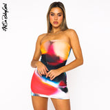 yipinpay Women's Fashion Dresses Sleeveless Tight Dress Summer Printed Streetwear Y2k Vintage Clothes Slim Strapless Mini Bodycon Dresses