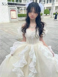 Yipinpay Princess Evening Dress for Women High end Light Luxury New Immortal Host Stage Performance Costume Long Fluffy Dress