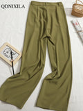 Yipinpay Summer Korean Fashion Wide Leg Women's Suit Pants High Waist Lace Casual Elegant Loose Saggy Straight Full Length Trousers