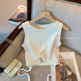 Yipinpay Tops Camis Crop O Neck Lace Up Blouse Sleeveless T Shirt A Line White Skirts Knitting Two Piece Sets Slim Spring Wild