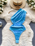 Yipinpay Fashion Beach Bikini Playsuits Women One Shoulder Slim Open Crotch Sexy Swimsuits Summer Backless Sensual Bodysuits