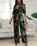 Yipinpay jumpsuit for women V Neck Camouflage Print Buttoned Jumpsuit one piece autumn ladies rompers female clothing outfits