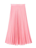 Yipinpay Pink Pleated Skirt Woman High Waist Long Skirts For Women Fashion 2023 Summer Midi Skirt Streetwear Elegant Women's Skirts