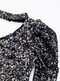 Yipinpay Silver Sequin Dress Woman One Shoulder Glitter Dress Women Asymmetric Sexy Short Dresses Long Sleeve Evening Party Dresses