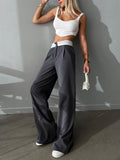 Yipinpay Street Style Patchwork Wide Leg Pants Women Mid Waist Contrast Pants Casual Spring Summer 2023 Baggy Trousers Ladies