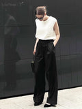 Yipinpay 18 Spring Summer Black Ladies Office Trousers Women High Waist Pants Pockets Female Pleated Wide Leg Pants Solid 2023