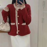 Yipinpay Sweater Women's Sweet Lace Splice Knitwear Coat Korean Academy Style Small Fresh Super Immortal Sweater Cardigan