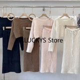 Yipinpay Autumn Sweet Fench Skirt 2 Piece Set Office Lady Casual Slim Skirt + Women Evening Elegant Y2k Sweater Korean Fashion Chic