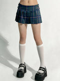 Yipinpay Plaid Mini Skirt Women Summer Low Waist 2000s Y2k Embroidered A-line Pleated Micro Skirt Gyaru Girl Sexy Preppy Style