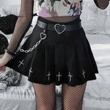 Yipinpay Women&/39;s High Waist Gothic Punk Mini Skirts Ladies Cross Pattern Mini Pleated Skirt Dark Style Club Party Streetwear Cosplay