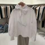 Yipinpay Shirt Women Femininas Blusas Mujer Style Temperament Bow Tie Loose Slim Long Sleeve Shirt Tops Retro Black Shirts