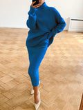 Yipinpay Knitted 2 Piece Outfit Set Casual Long Sleeve Sweater Top And Pencil Long Skirts Elegant Autumn Two Piece Sweater Sets