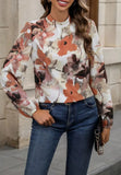 Yipinpay Women's Casual Shirts Spring Autumn New Painted Big Flower Folds Fashion Blouse Losse Pullover Top Boho Female Clothing