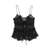 Yipinpay Black Ruffle Tank Top Female Sexy See Through Tops Woman Backless Sleeveless Transparent Top Women Streetwear Summer Tops