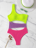 Yipinpay Shoulder Women One Piece Swimsuit 2023 ColorBlock Sexy Ribbed Female Swimwear High Waist Swimming Suit Monokini Bathing Suit