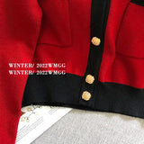 Yipinpay Leg Pants Sets 2 Piece Sets Womens Outfits Casual Tracksuit Metal Button Red Cardigan Cropped Knitwear Coat Korean Clothes