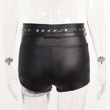 Yipinpay Rivet Sash Leather Ultra Shorts Summer High Waist Gothic Black Emo Punk Pu Shorts Metal Belt Tight Shorts