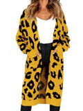 Yipinpay Autumn Winter Long Leopard Cardigan Women Knitted Sweater Oversized Coat Colorful Long Sleeve Women's Clothing Female Robe