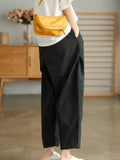 Yipinpay Summer Women's Capri Pants Oversize High Waist Calf-Length Loose Trousers Casual Cotton Harem Pants for Women Streetwear