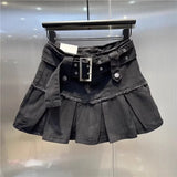 Yipinpay Light Blue Sweet Spicy Girl Pleated Denim Skirt Summer New Korean Fashion High Waist Slimming A-line Short Skirt for Women