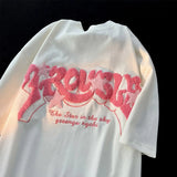 Yipinpay Letter Embroidery Short-Sleeved T-shirt Women 2023 New Summer Street Retro Trend Casual Loose Couple Round Neck T-shirt