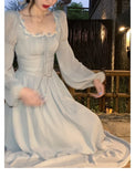 Yipinpay Midi Dress For Women Summer Vintage French Corset Ruched Bodycon Long Lantern Sleeve Evening Robe Female Slim Vestidos