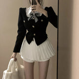 Yipinpay Autumn Elegant 3 Piece Set Casual Black Coats + Short Slim Shirts + Slim Bodycon Mini Shirts Korean Fashion Suit Woman Chic