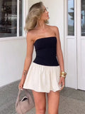 Yipinpay Summer Fashion Pleated Mini Dress For Women Backless Patchwork Slim Contrast Elegant Party Dress Female Mini Dress 2024