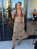 Yipinpay MO 2023 Summer Elegant Tie Dye Floral Chiffon See Through Maxi Dress Sexy Women Backless Lace Bodycon Beach Party Robe