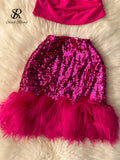 Yipinpay Hotsweet Women Fashion Suits Diagonal Collar Slim Tops+Mini Sequins Fur Skirt New Ins Club Party Sexy Two Pieces Sets