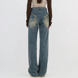 Yipinpay Retro Blue Washed Bootcut Jeans For Women Y2k Fashion High Waisted Wide Leg Pants Female Bottoms Cotton Denim Trousers