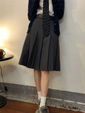 Yipinpay Vintage Y2k Pleated Skirt Women Preppy Style Autumn Korean Fashion High Waist Knee Length A-line Skirt 90s Aesthetic