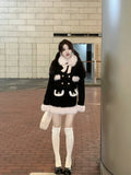 Yipinpay Winter Kawaii Faux Fur Clothing Suit Woman Warm Elegant Coat + Slim Y2k Mini Skirt Outwear Korean Fashion Sets Office Lady