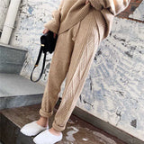 Yipinpay And Winter New Loose-fitting Trousers Women's Fashion Trend Korean Knitted Twist Stripe Solid Color Harem Pants