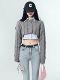 Yipinpay Cropped Sweater Women Vintage Preppy Style Slim Casual Long Sleeve Knit Sweater with Shirts Y2k Autumn Korean Streetwear