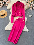Yipinpay Winter Fashion Knitted Suits Women Slim Knit Vest+Elastic Long Skirt+Warm Cardigans 2024 OL Sweater Three Pieces Sets