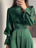 Yipinpay Ruffled Bandage Elegant Maxi Dress For Women Patchwork Slim Lace-Up Solid Vintage Evening Partywear Ladies Long Dress 2024