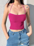 yipinpay Top Women Backless Crop Top Rose Pink Corset Top Bandage Tank Top Sexy Outfits Sleeveless Camis Party Club Y2K Clothes