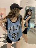 Yipinpay New Sweet Spicy Sleeveless T-shirt Women Outer Wear Blue Loose Letters Sports Tank Top Basketball Vest Women Clothing